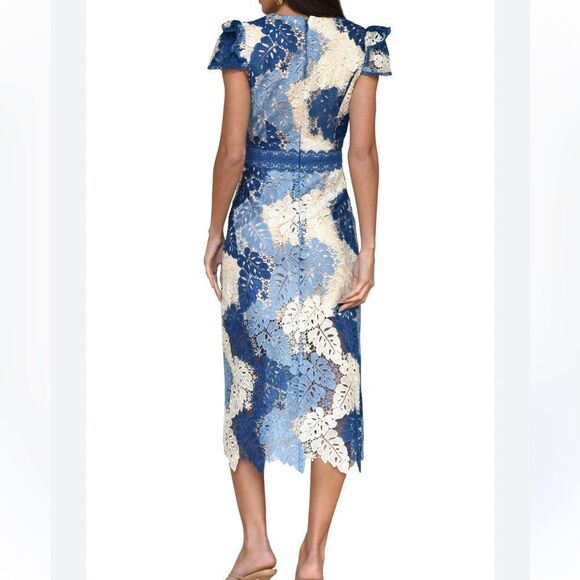 Adelyn Rae Adeline Palm Lace Midi Dress in Sapphire Blue/cream - Picture 3 of 4